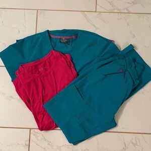 Med Couture Women's Teal and Pink Scrub Set